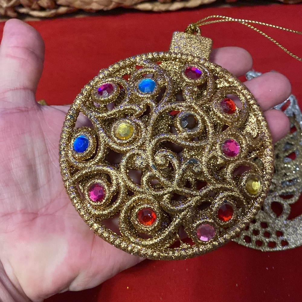 Vintage Kurt Adler Gold Ornament with Colorful Gems - Picture 8 of 8